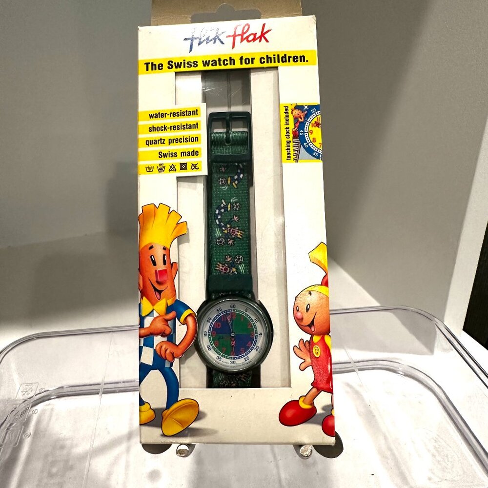 Vintage 1997 Forest Green Flik Flak Kids Swiss Made Watch – New in Box